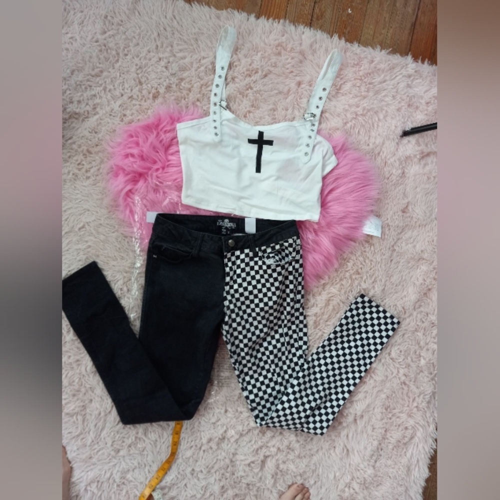 Rad goth cropped tank w/ cross and eyelet straps! SOLD! - Picture 3 of 6